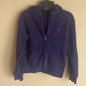Polo full zip cotton fleece jacket with hoodie Size: M Youth